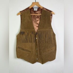 Vintage Bonjour Genuine Suede Fringe Vest Brown Western Boho Festival Sz  L